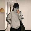 Women Stand Collar Zip Up Striped Sleeve Oversized Sweatshirt Jacket