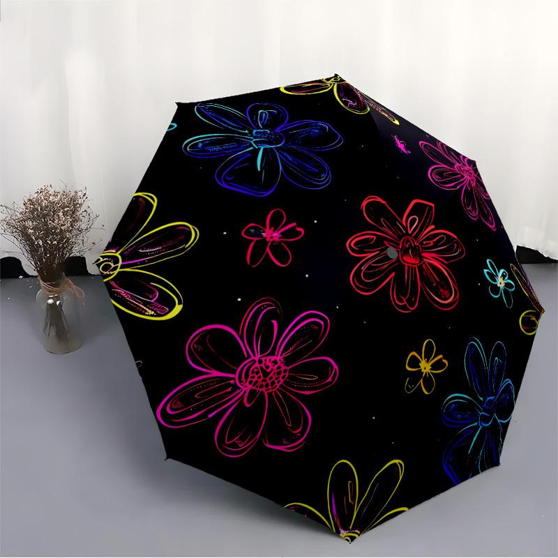 1 Stück Kreis-Regenschirm mit Blumenmuster, automatisch faltbar, 8-Speichen-Eisenrahmen, lässiges Outdoor-Accessoire für Geburtstags- und Festivalgeschenke yy251128199