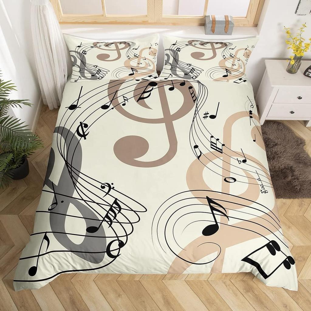 Musical Notes Duvet Cover,Piano Key Comforter Cover Twin Queen Size,Music Themed Bedding Set Melody Musical Note Bedclothes 3Pcs