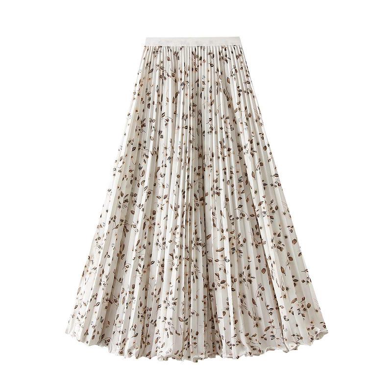 Women's High Waist Floral Pleated Midi Skirt for Spring/Summer 2026 - A-line with Wide Hem (D9908)