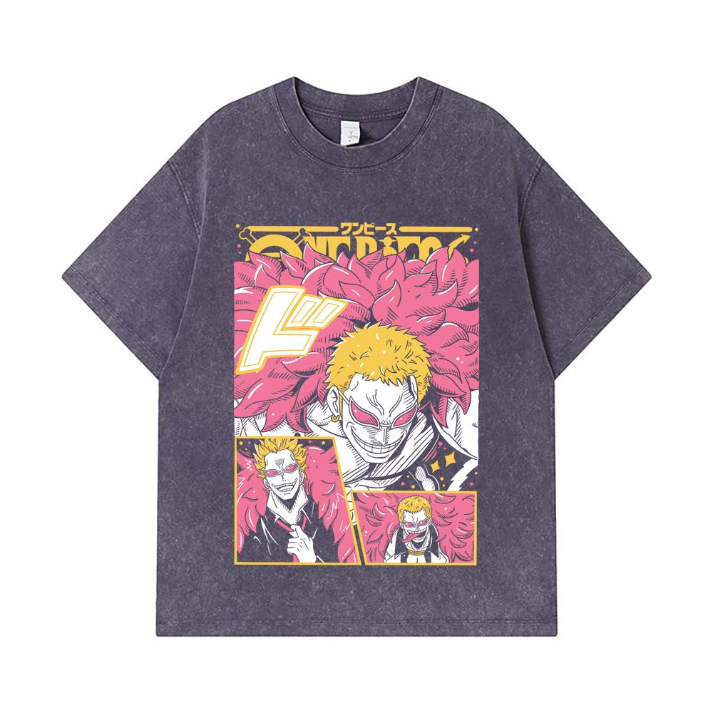 275 GSM Washed T-shirts 100% Cotton One Piece V45 Doflamingo Print Unisex Heavy Cotton T Shirt