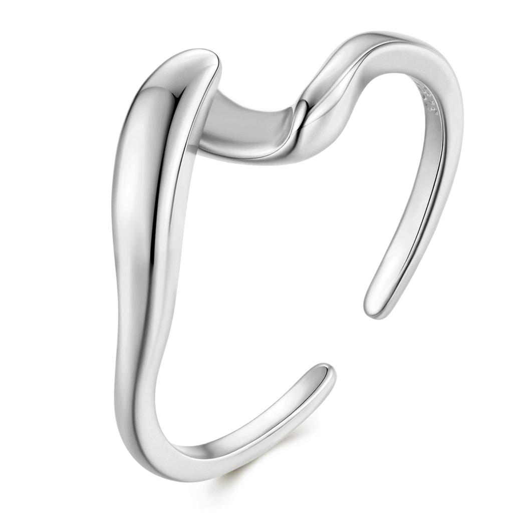 Silver universal ring in the shape of waves, silver 925