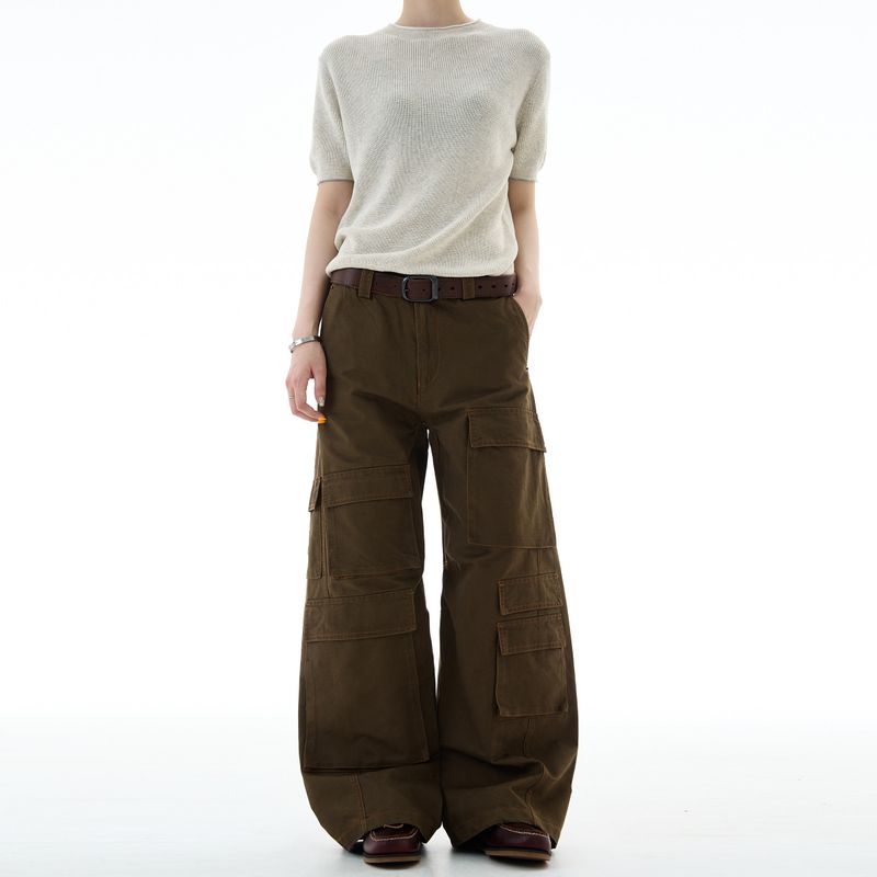 

Madwitch American Street Style Brand Multi-Pocket Straight-Leg Cargo Pants for Men and Women, Niche Design, Cool and Casual Pants Brown XL