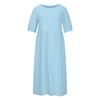 Vestido feminino plus size de verão, cor sólida, cintura solta, midi, algodão, linho, gola redonda