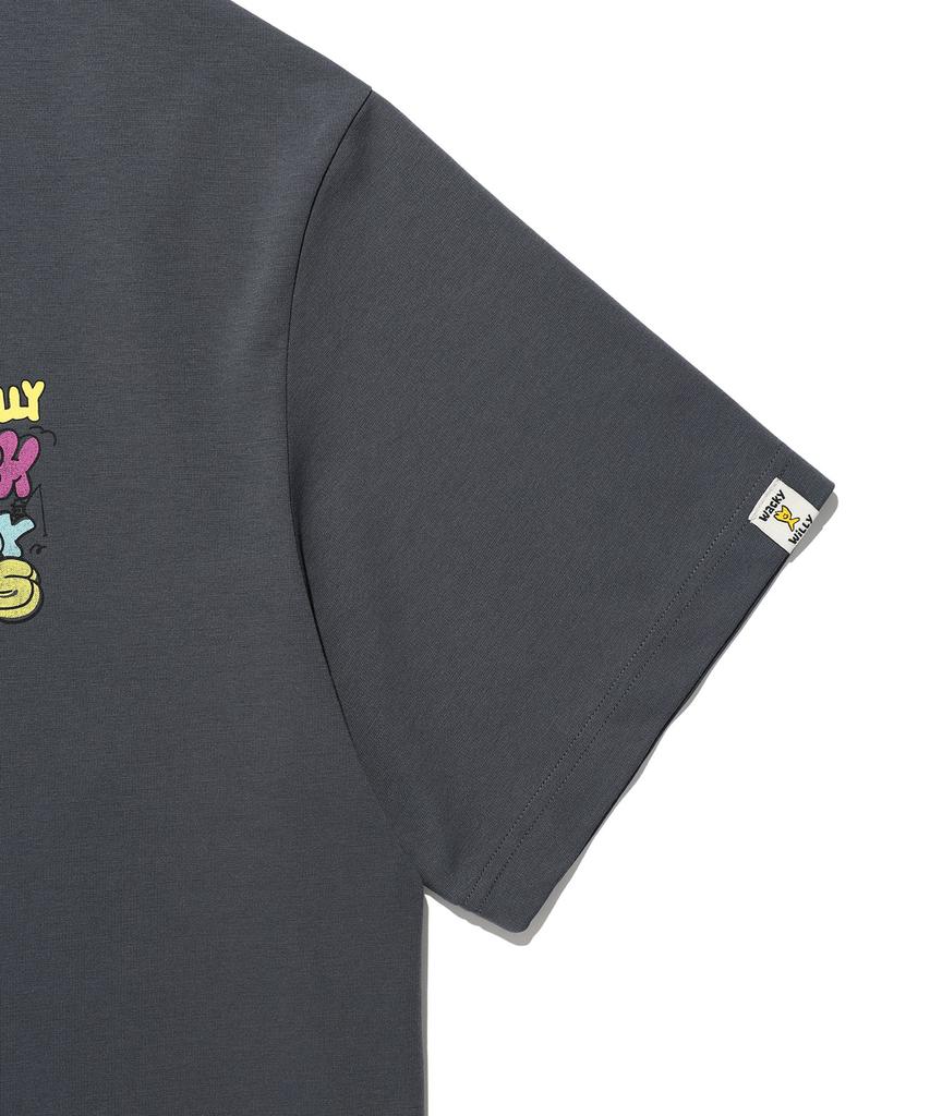 WACKY WILLY Color Typographic Short Sleeve T-Shirt Charcoal