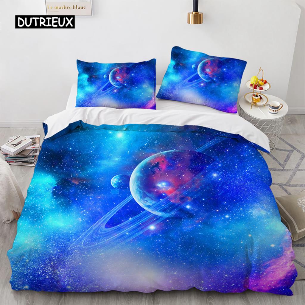

For Kids - Starry Sky Duvet Cover Set Outer Space Earth Galaxy Bedding Set Double Queen King Size 2/3pcs Polyester Comforter Cover EU single(135x200cm)