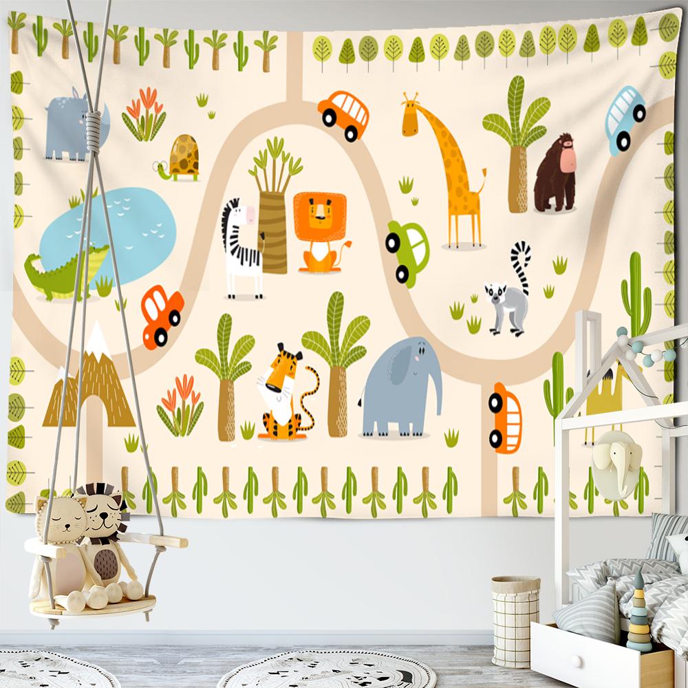 Kreslený Vlak Zvíře Gobelín Nástěnný Závěs Kawaii Roztomilý Boho Umění Minimalistický Hippie Dívka Dormitoř Dětský Pokoj Dekor Tkanina