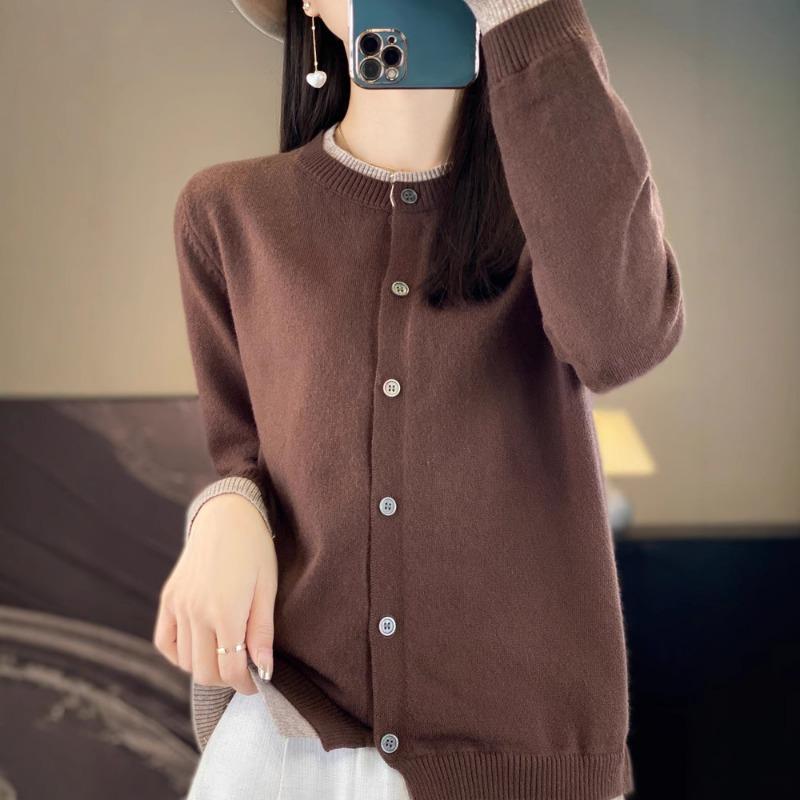 Fake two gray soft waxy knitted sweater women's spring and autumn high-end temperament casual versatile button cardigan jacket