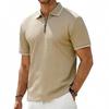 Men's Heavyweight Vintage Loose Jacquard Zip Short Sleeve Polo Shirt.