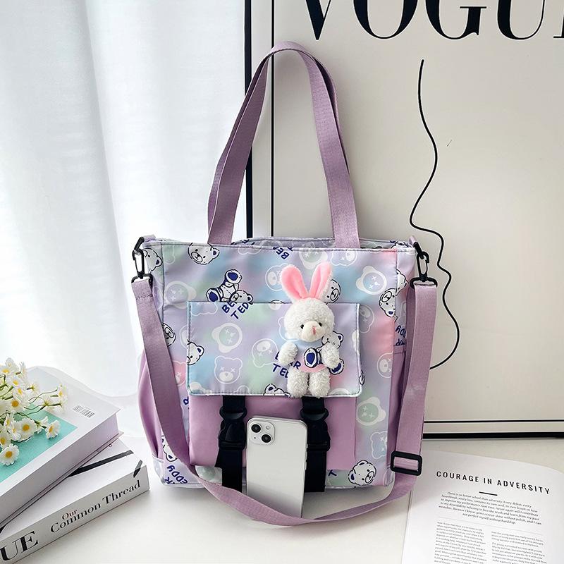 Student Tutoring Bag Harajuku Simple Printed Messenger Bag Student Shoulder Bag Portable Class Cartoon Tote Bag