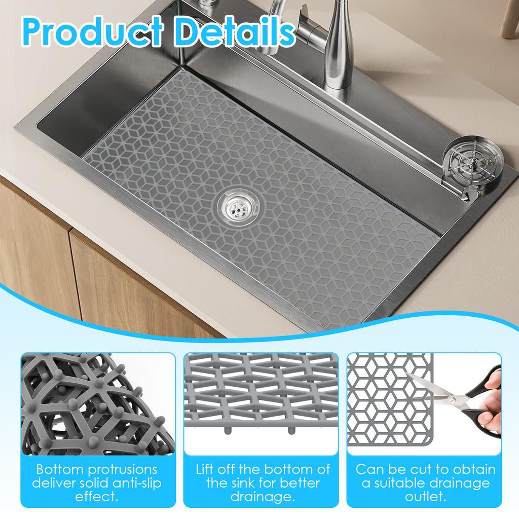 Silicone Sink Pad With Heat-Resistant and Anti Slip Hollow Design Practical Kitchen Multifunctional Desktop Protection Pad