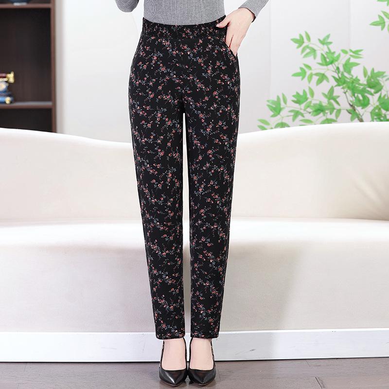 

Женские хлопковые брюки с высокой талией и тисненой вельветовой подкладкой для осени и зимы - Свободные и теплые 5XL