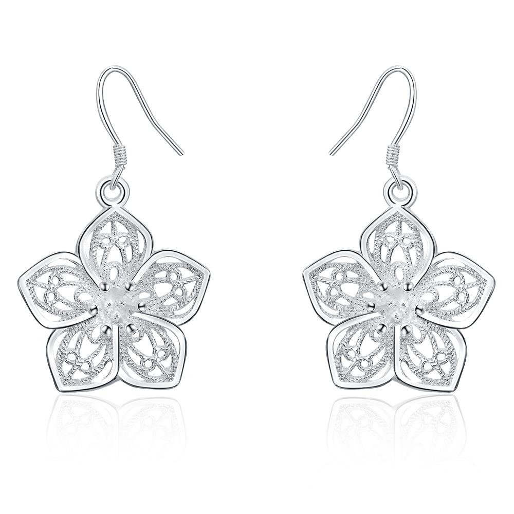 Pendientes de plata de ley 925 con colgante de flor y estrella, joyería de boda de moda.