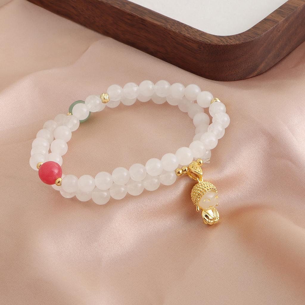 National Style Buddha Accessories Versatile White Crystal Bracelet Double Ring Stacked Bracelet Fashion National Trend Fresh and Sweet