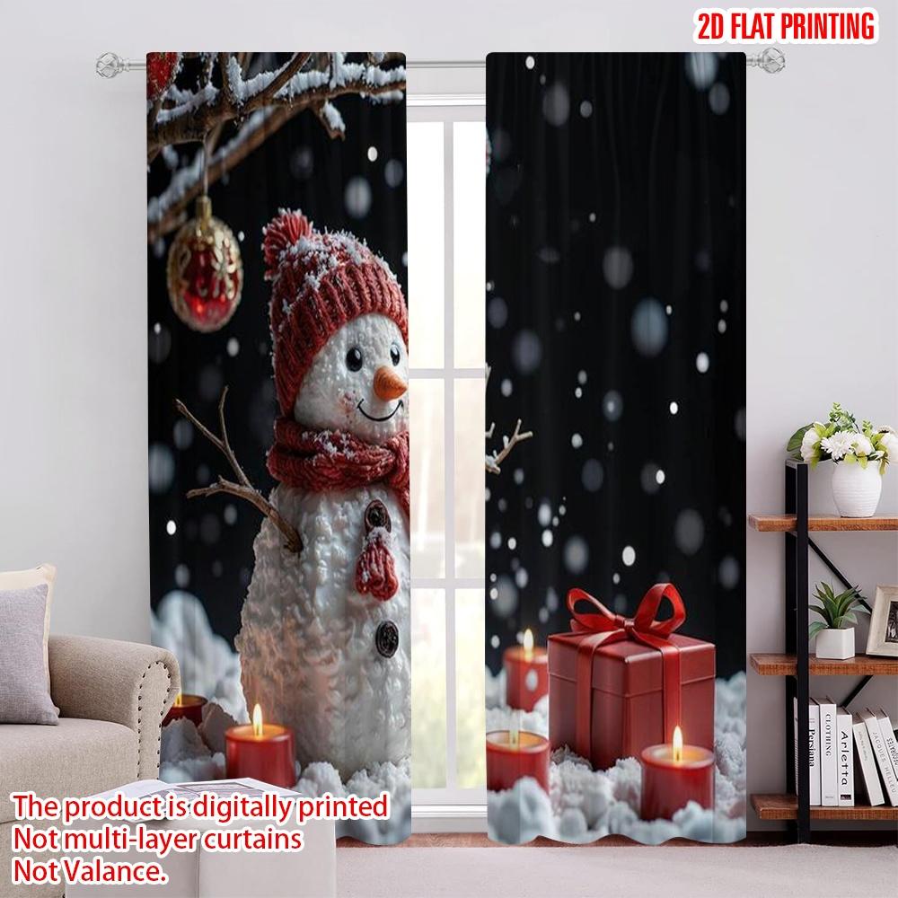 

2pcs 2D flat printing Merry Christmas Popular Drapes Novelty Snowman 100% Polyester Without Electricity Festive Curtains for 100*130 HOOK 1pcs