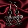 Dark Gothic Moth Bat Earrings Vintage Black Gemstone Hollow Butterfly Earrings Trendy Punk Long Earrings