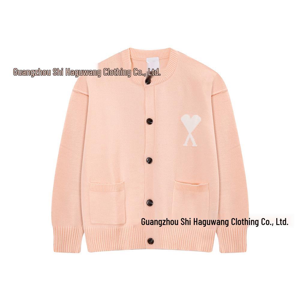 Discount Market Nieuwe AMI Unisex Liefde Gebreide Vest: Ronde hals knoop trui M roze