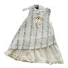 Girls Summer Floral Sleeveless Dress Mesh Splicing Ruffle Princess Dress Hollow Out Design