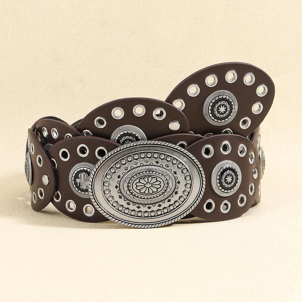 Women's Retro Wasteland-Style Oval Eyelet Waist Belt Dress