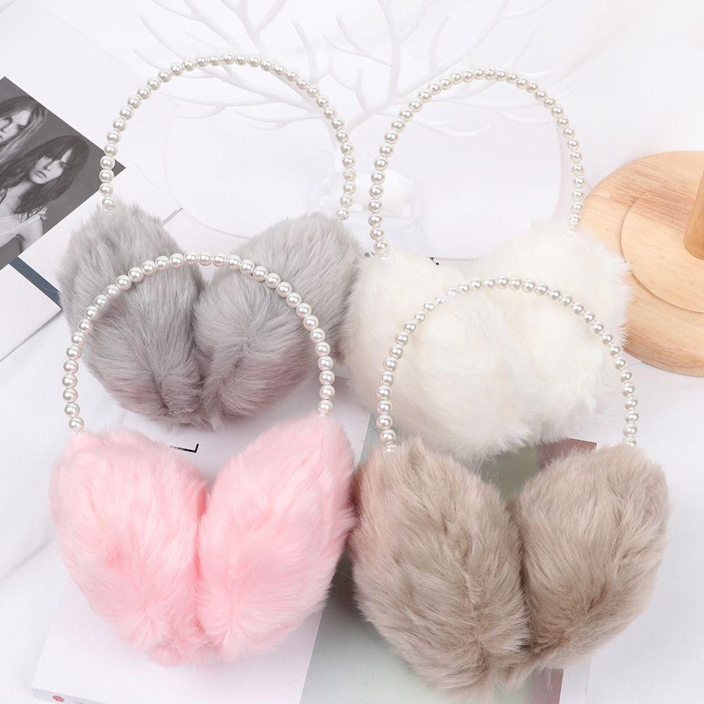 Plush Ear Muffs Pearl Ear Warmer Winter Earflaps Men Women