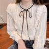 Autumn Winter Womens Tops and Blouses 2022 Cotton Blouse Button Solid Stand Collar Ladies Lace Tops Women Shirts Blusas Feminine