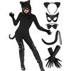 Sexy Wild Cat Halloween Costume Prop Ear Tail Set for Party Masquerade Black Widow Cat Ears Tail Accessory Sexy Feline Costume