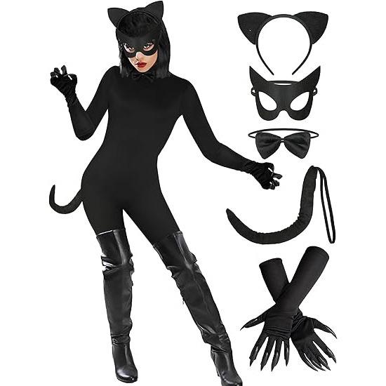 Sexy Wild Cat Halloween Costume Prop Ear Tail Set for Party Masquerade Black Widow Cat Ears Tail Accessory Sexy Feline Costume