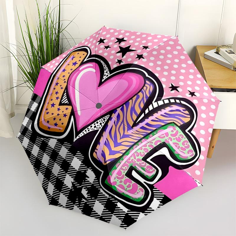 

1pc Love Heart Decorations Automatic Folding Umbrella - Portable Collapsible Design, 8-Rib Iron Frame, Durable Fabric yy251125064