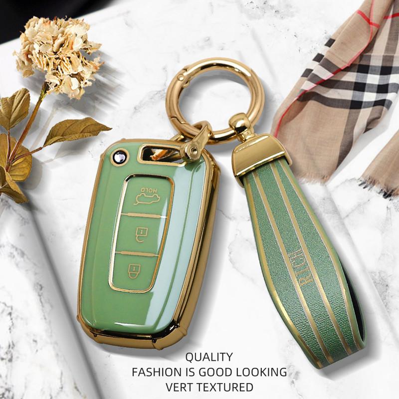 Luxurious Golden Edge Remote Car Key Case Cover For KIA Sportage Forte K2 K5 For Hyundai Solaris HB20 Veloster SR IX35