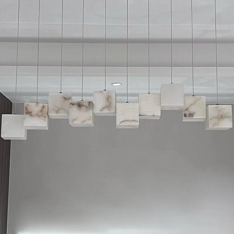 White Noble Luxury Marble Cube LED Home Pendant Light Ceiling Lamps Hanging Chandelier Lighting Lights Dinning Table Lamp