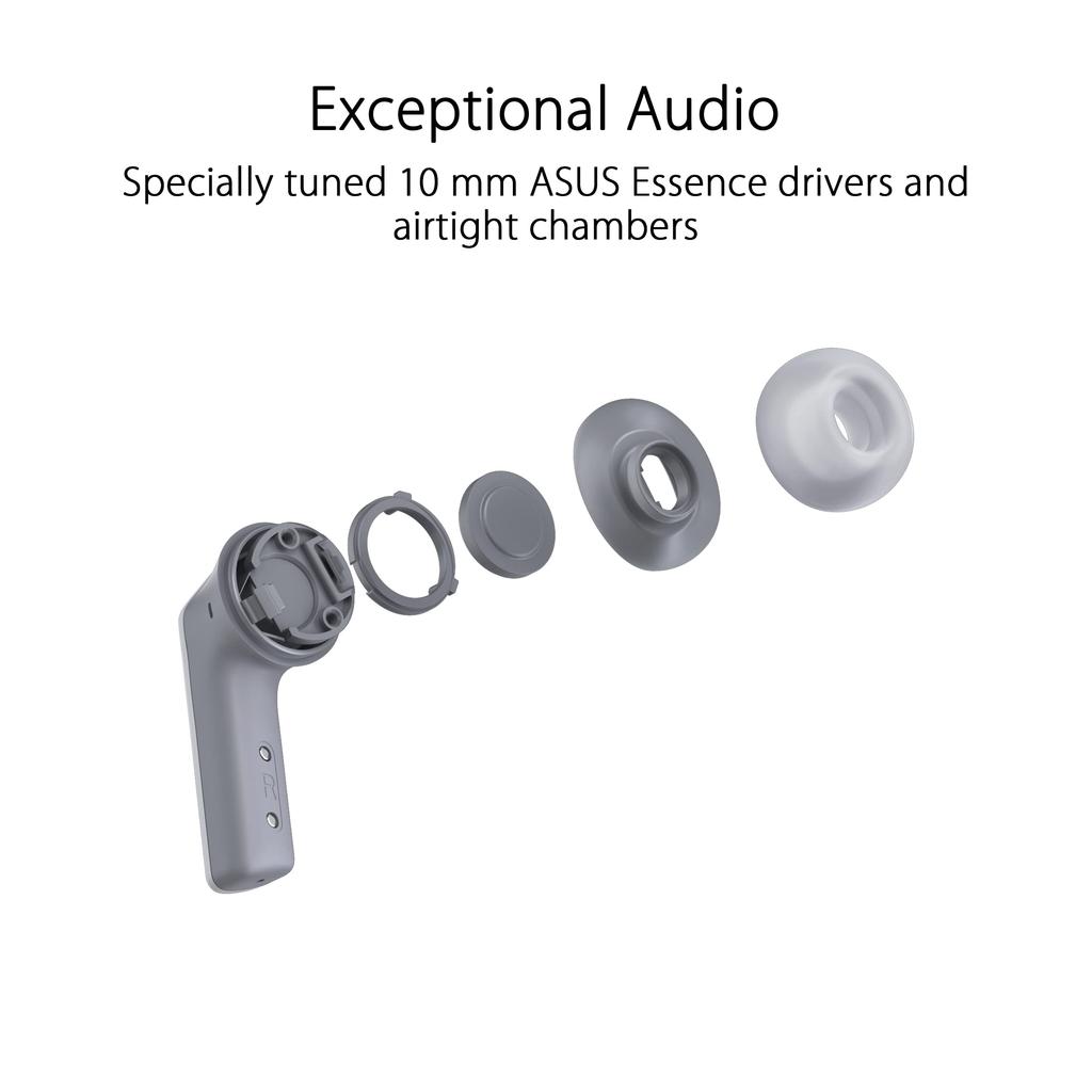 ASUS ROG Cetra True Wireless Herní sluchátka Latence Hluk Bezdrátové nabíjecí pouzdro Až 27 hodin výdrže baterie IPX4 Bílá (Nízké Bluetooth, Rušení,