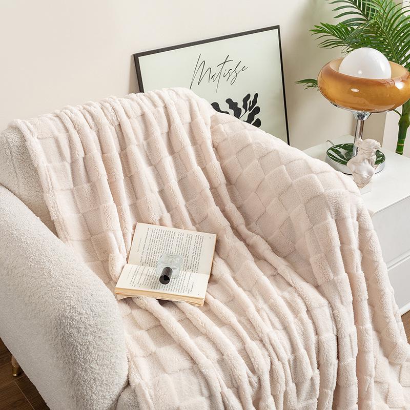Soft Fluffy Checkerboard Sofa Cover: Taffeta Velvet & Cotton Jacquard Waffle Blanket