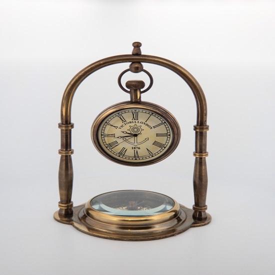 15.24 Cm Victorian Nautical Style Desk Clock and Compass Shelf Mantle Clock, Home Office Decor, Classical Fireplace Decoration