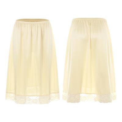 Women Stylish Clothing Elastic Waistband Lace Hem Skirt Thin Silk Satin Solid Color Inner Skirt