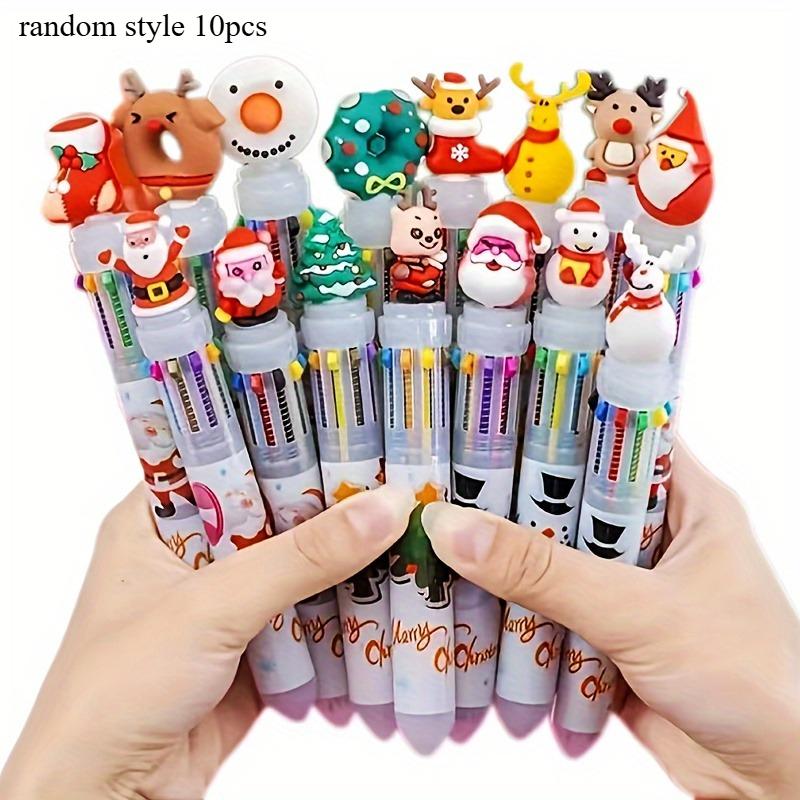 

Christmas Multicolor Ballpoint Pens Plastic Retractable Fine Point Pens with Holiday Charms, 10-Color Inks for Office, Workplace