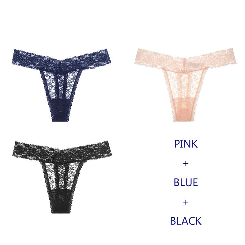 TERMEZY 3Pcs/Lot Women Lingerie G String Lace Underwear Femal Sexy T-back Thong Sheer Panties Japan Style Transparent Knickers