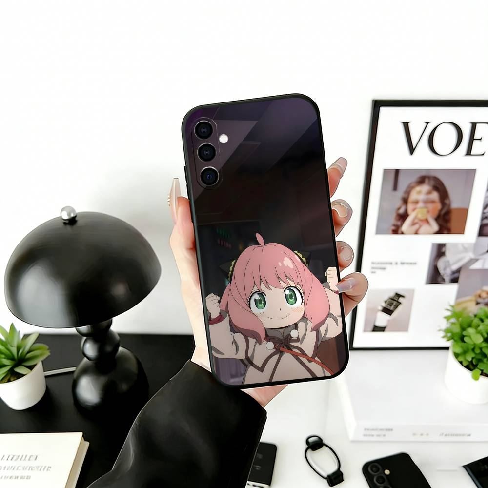 Cute Anya Forger Spy-Family Phone Case For Samsung Galaxy A73,A72,A71,A70,A53,A52,A51,Soft Silicone Black Cover