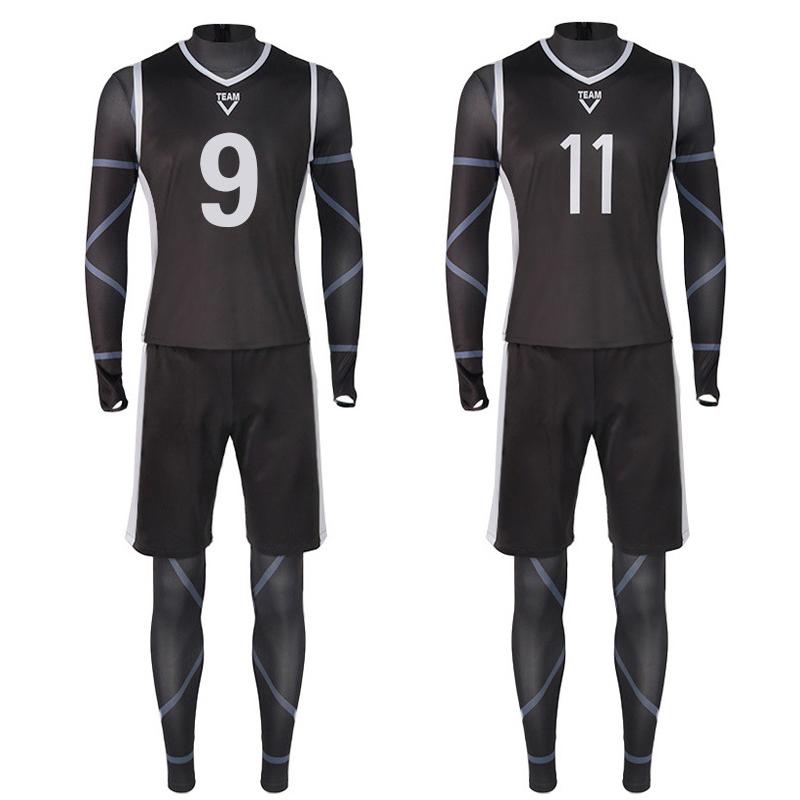 Mikage Reo Nagi Seishiro Cosplay Blue Lock Cosplay Kostyme Svart Jersey Jumpsuit Sett Unisex Halloweenfest Rollespillantrekk