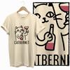 COOLMIND 100% cotton BEIGE cat print exclusive graphic women T shirt big size loose cotton cat lover women tshirt LOVELY cat tee