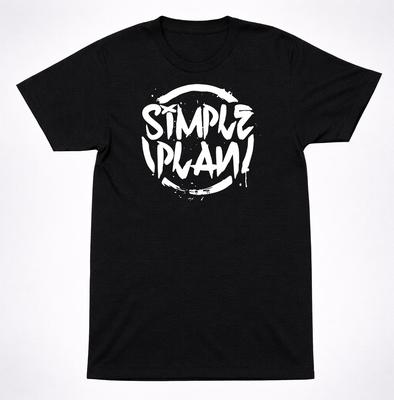 T-Shirt con Logo Graffiti Simple Plan Nero Bianco Pop Punk Emo Rock Band Tee