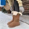 Soft leather version~ Two wear snow boots for women 2025 new winter thick-soled velvet thickened boots warm snow cotton