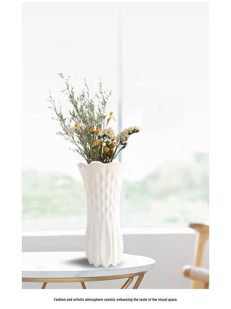 Große Nordic Weiße Keramikvase für Hydroponik & Trockenblumen - Moderne Wohnkultur