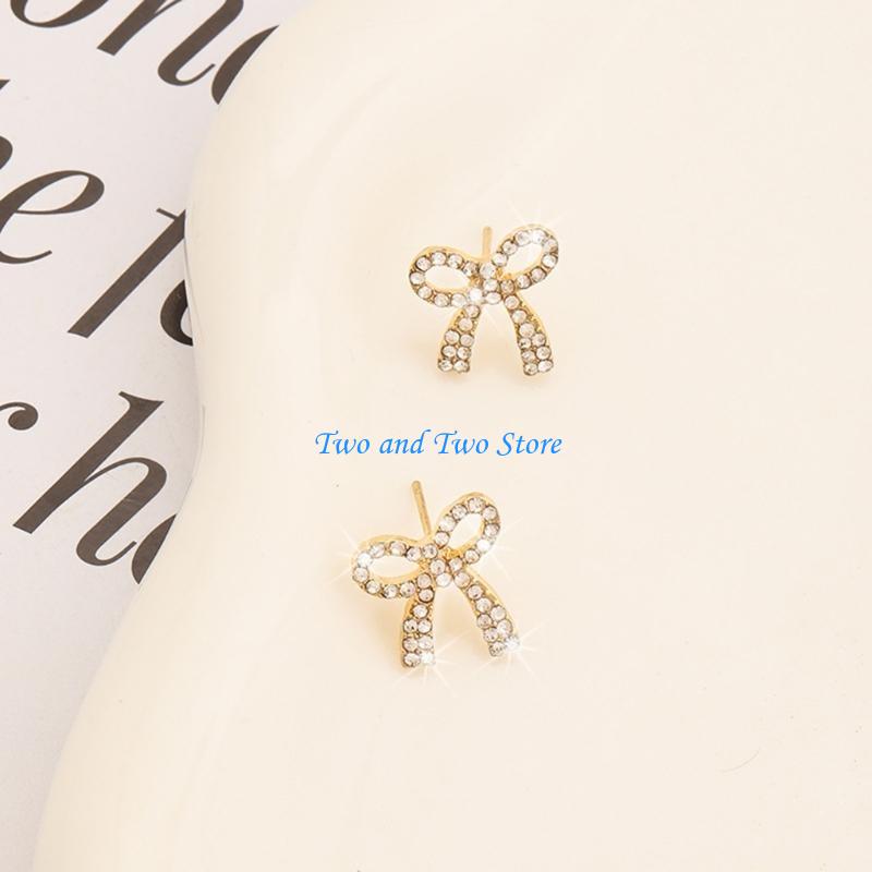 HX6F Elegant Bowknot Earrings for Women Girls Temperament Piercing Earrings Fashion Jewelry Simple Punk Earring Ear