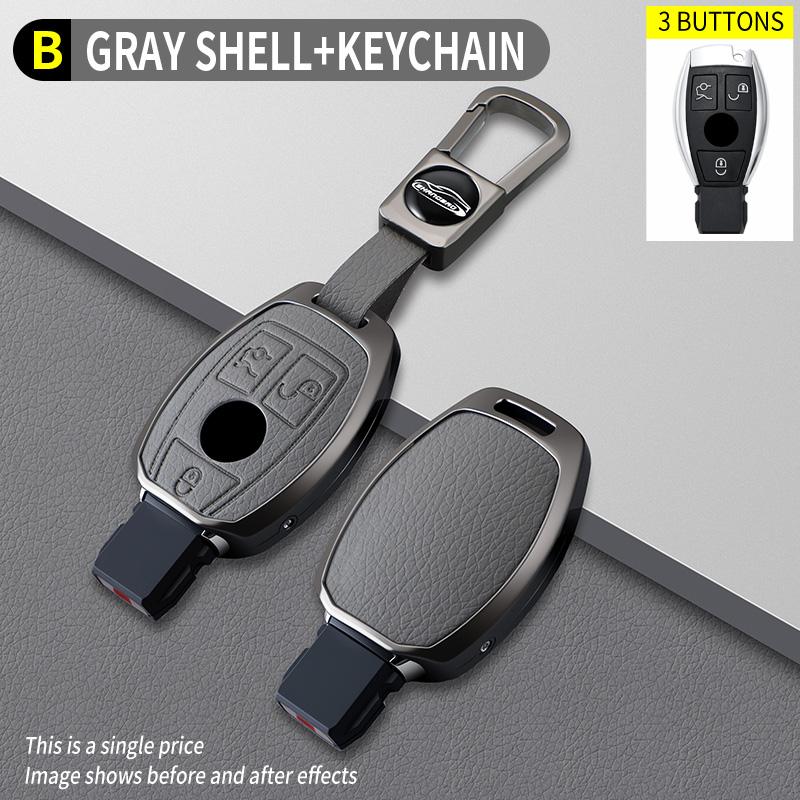 2/3 Button Zinc Alloy Leather Car Key Fob Case For Mercedes Benz A B C E Class Gls Gla Glk Glc Cls Cla W204 W205 W212 W463 W176
