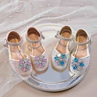 Tacones de Princesa Flor de Cristal: Sandalias de Suela Blanda Primavera/Verano para Niñas de 3 a 12 Años