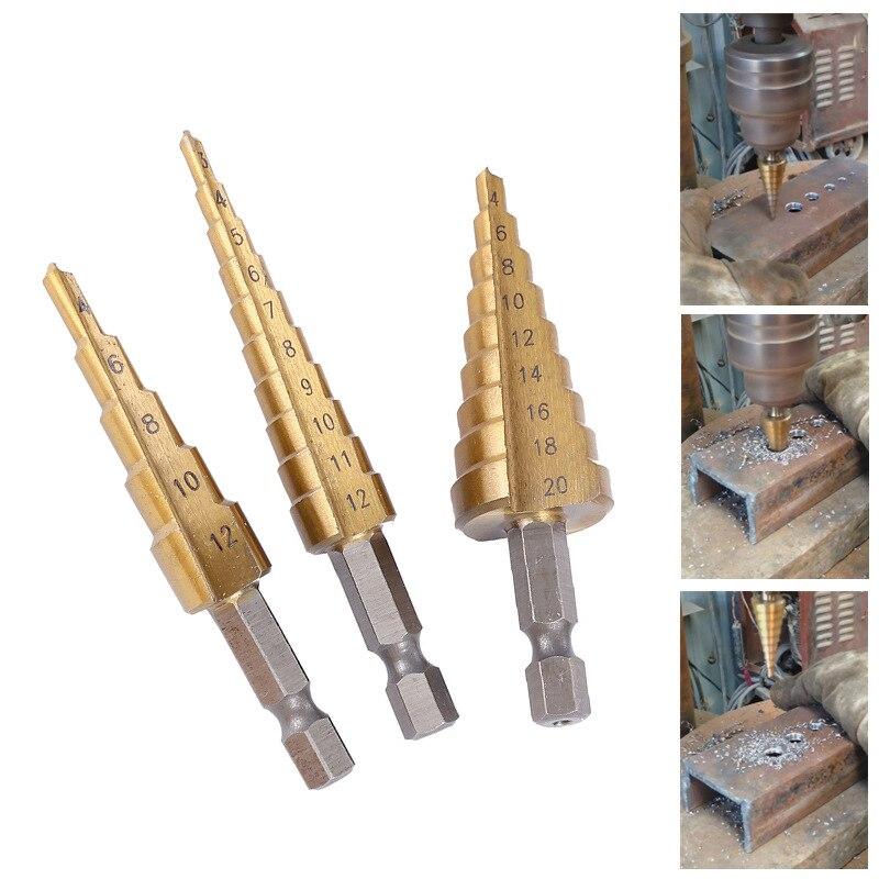 3-12/4-12/4-20mm HSS Titanium Coated Step Drill Bit Drilling Power Tools For Holz Metal High Speed Steel Loch Wood Hole Cutter