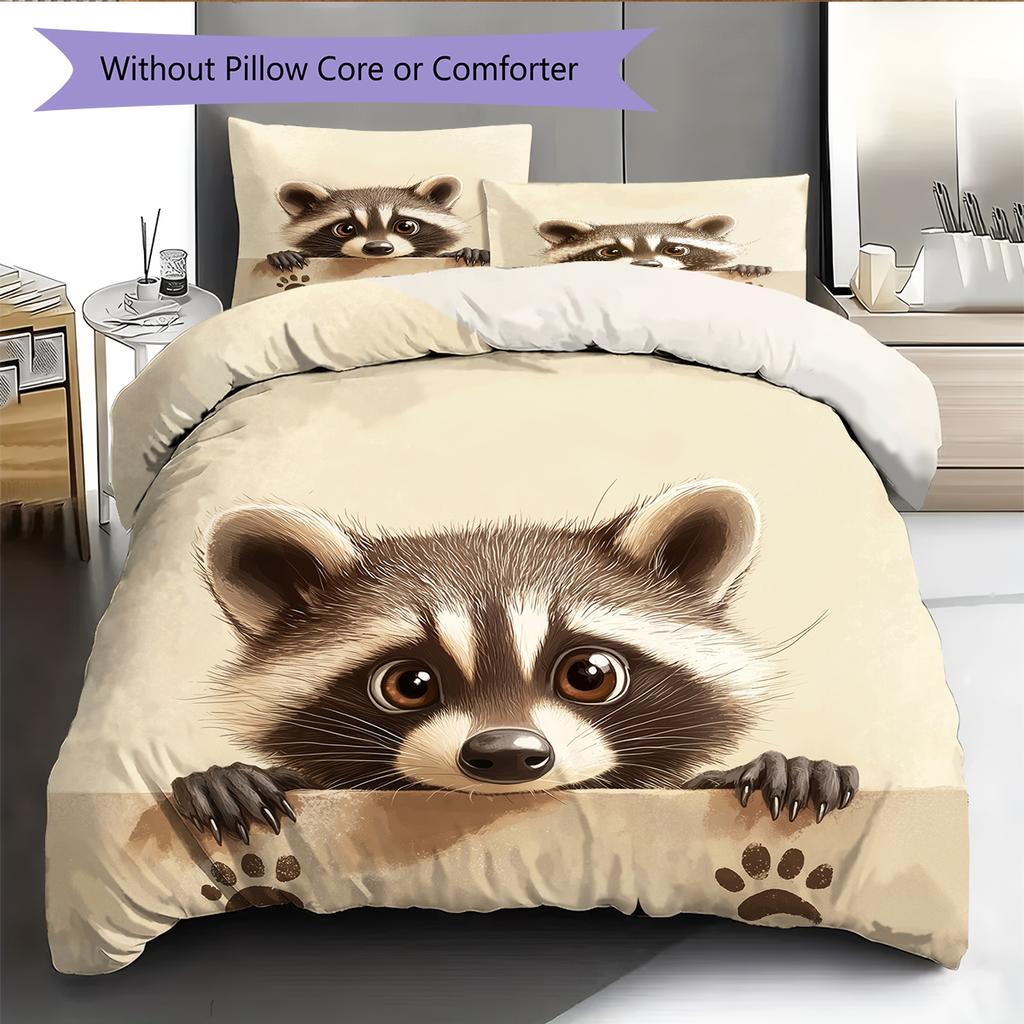 Biancheria da letto con motivo procione Decorazione per la casa Regalo di compleanno (1 * copripiumino + 2 * federa, senza nucleo)