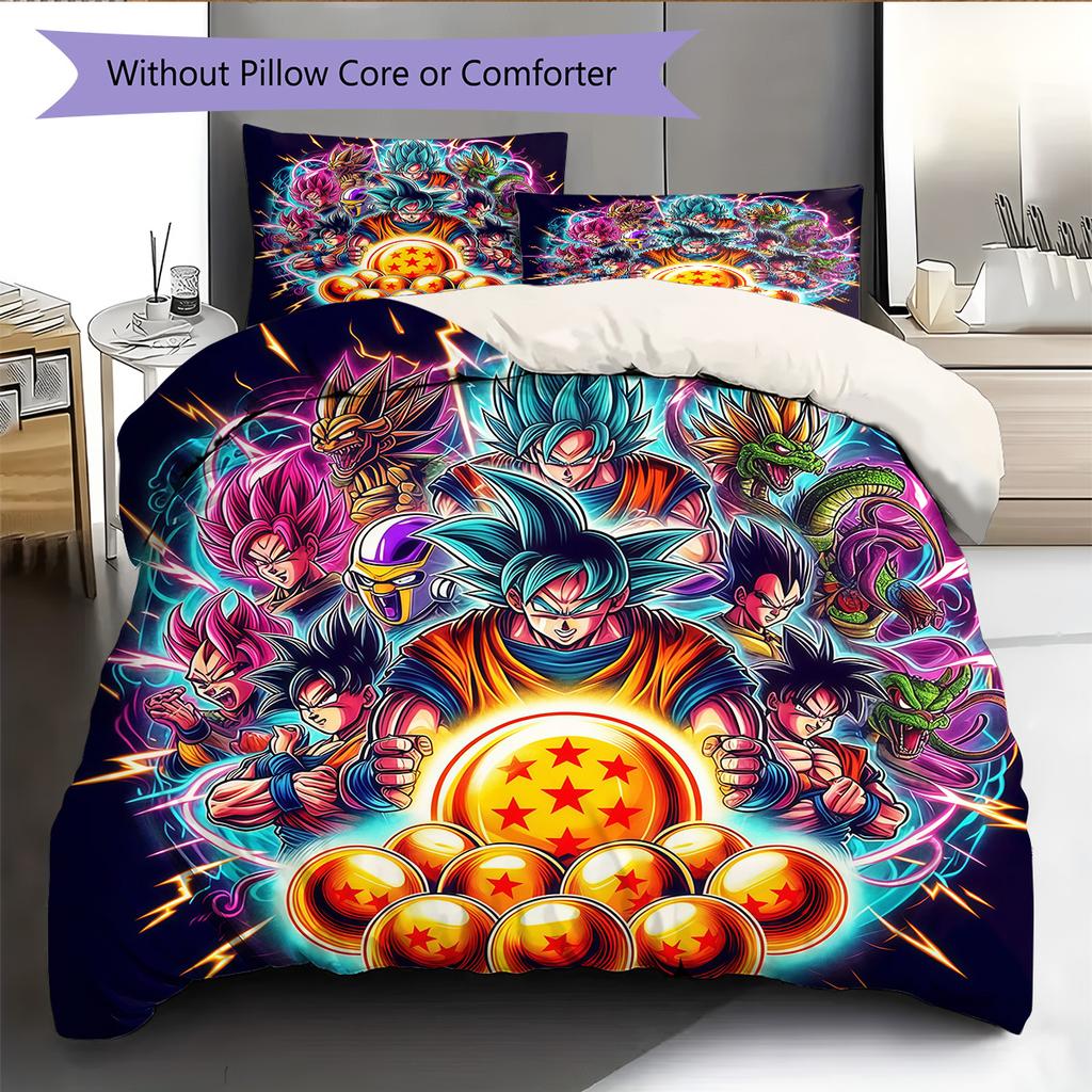 DBZ Anime Pattern Bedding Quilt Set Quilt Cover Pillowcase Home Decoration Birthday Gift (1 * Duvet Cover + 2 * Pillowcase, Without Core)