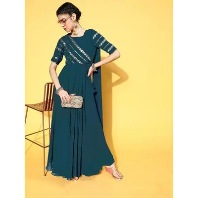 Damen Bestickter Georgette Anarkali Kurta Bollywood Designer Tunika Kurti Kleid VF-202112a