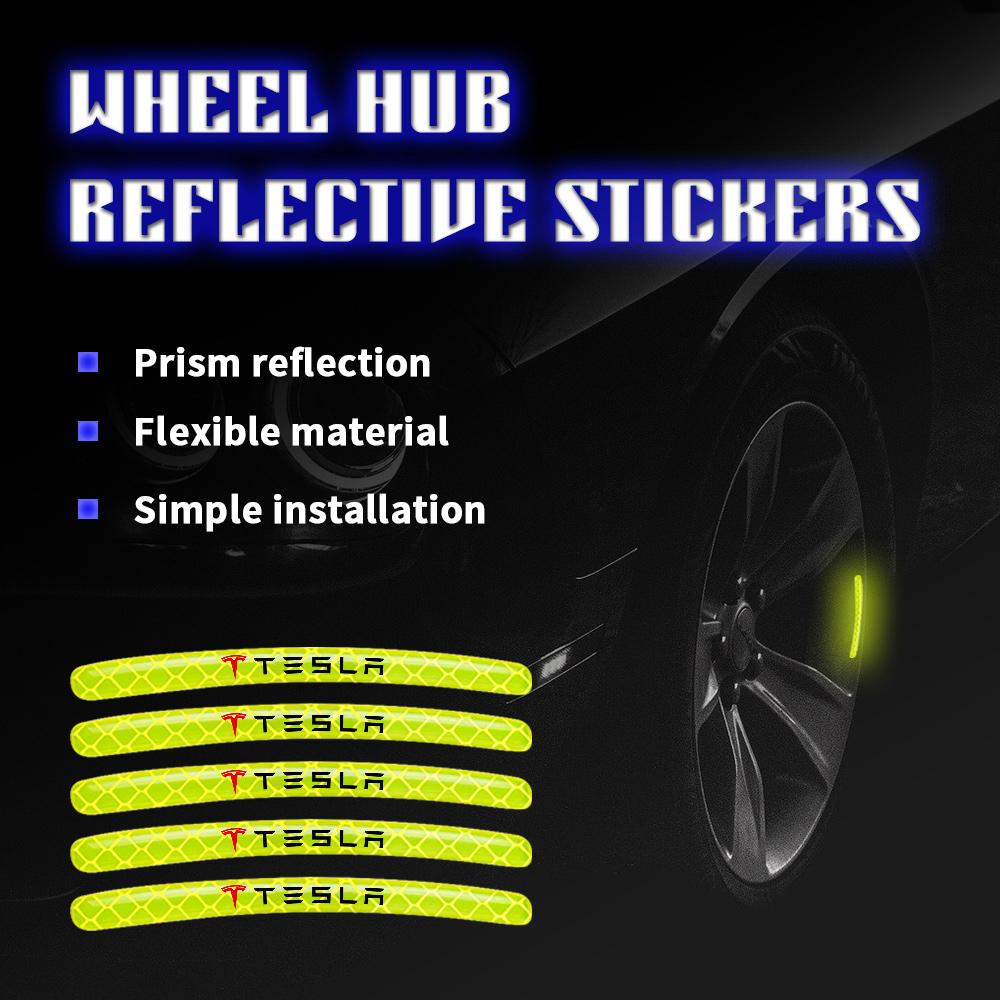 WDYEA1 5/10/20pcs Reflective Car Wheel Rim Stickers Tape Strips Auto Decoration For Tesla Model 3 Y S X Roadster Cybertruck Juguete WYE